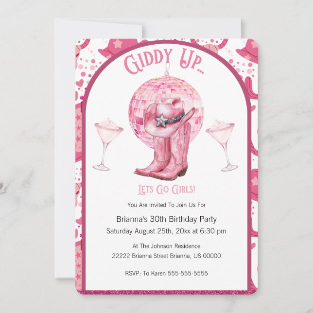 Pretty Pink & Glitter Cowgirl Birthday Invitation (Front)
