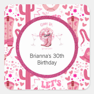 Pretty Pink & Glitter Cowgirl Birthday  Square Sticker