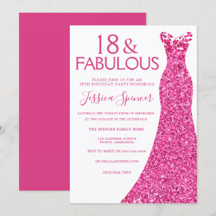 Pretty Pink Glitter Dress 18th Birthday Party Invitation
