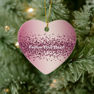 Pretty Pink Glitter Hearts Ceramic Tree Decoration