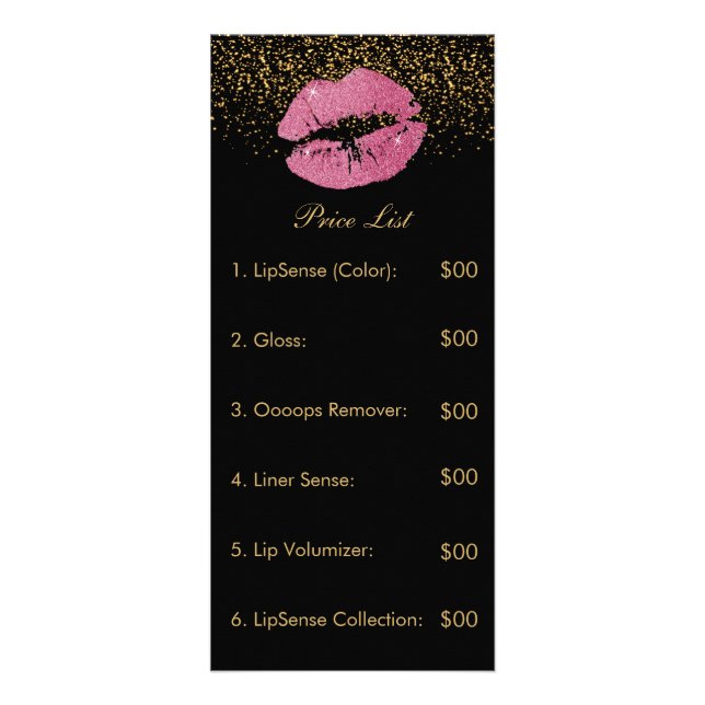 Pretty Pink Glitter Lip Price List Rack Card (Front)