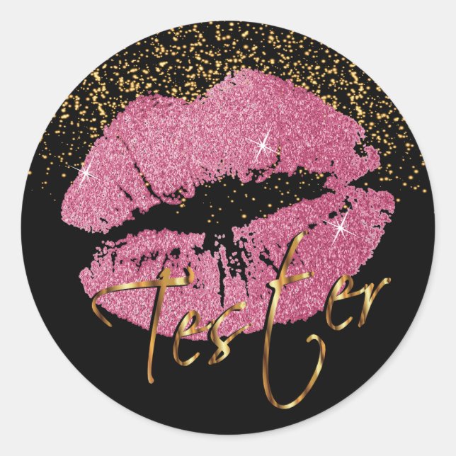 Pretty Pink Glitter Lips 3 - Tester Classic Round Sticker (Front)