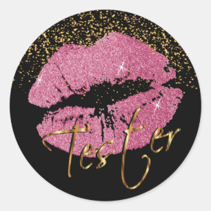 Pretty Pink Glitter Lips 3 - Tester Classic Round Sticker