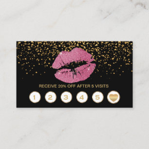 Pretty Pink Glitter Lips Loyalty Cards on Black