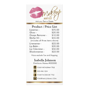 Pretty Pink Glitter Lips - White -  Price List  Rack Card
