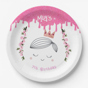 Pretty Pink Glitter Princess Girls Birthday Paper Plate