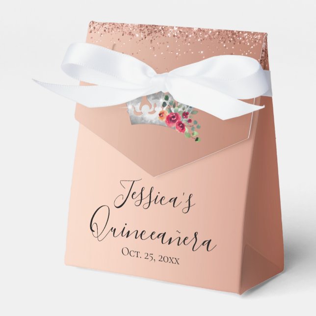 Pretty Pink Glitter Quinceanera Favour Box (Front Side)