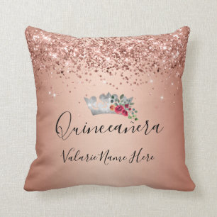 Pretty Pink Glitter Quinceañera Throw Pillow