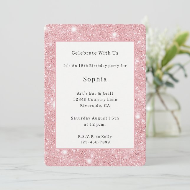 Pretty Pink Glitter Sparkle Birthday   Invitation (Standing Front)