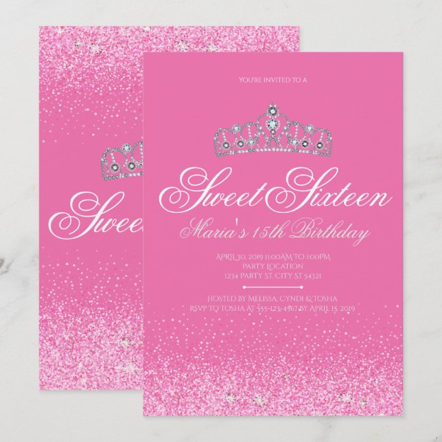 Pretty Pink Glitter, Sweet 16 Invitations (Front/Back)