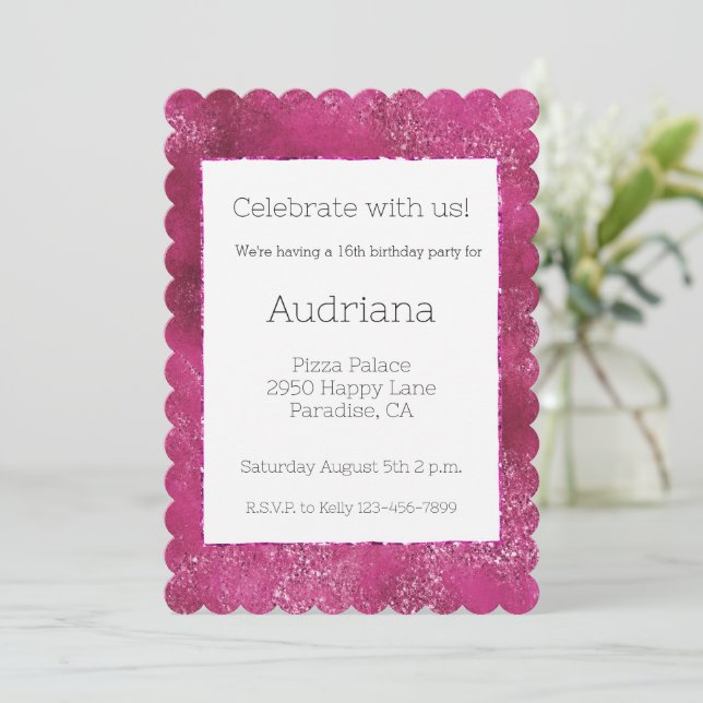 Pretty Pink Glitzy Glitter Sparkle 16th Birthday Invitation (Standing Front)