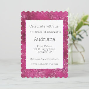 Pretty Pink Glitzy Glitter Sparkle 16th Birthday Invitation