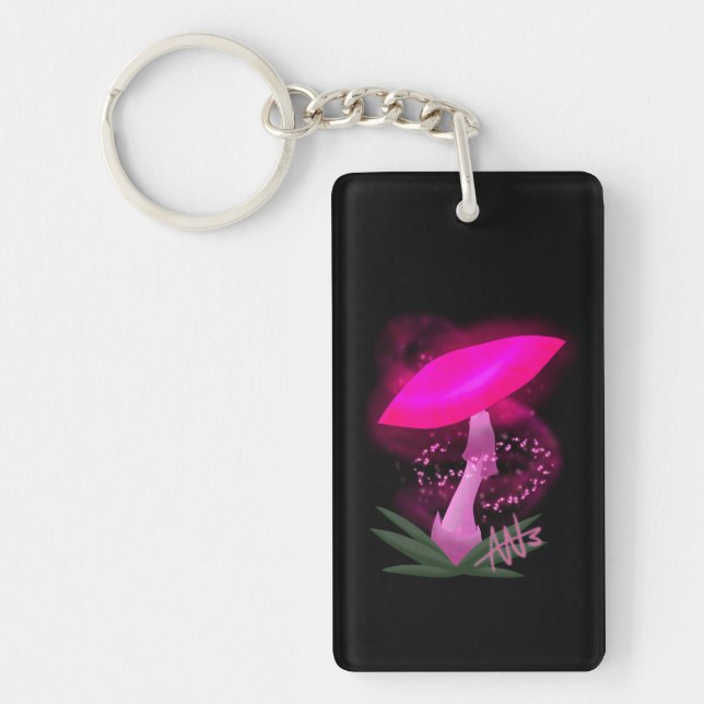 Pretty Pink Glowing Mushroom Key Ring (Front)