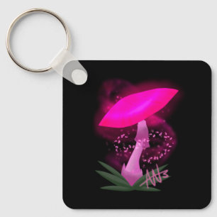 Pretty Pink Glowing Mushroom Metal Key Ring