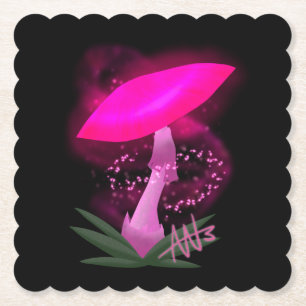 Pretty Pink Glowing Mushroom Paper Coaster