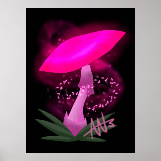 Pretty Pink Glowing Mushroom Poster (Front)