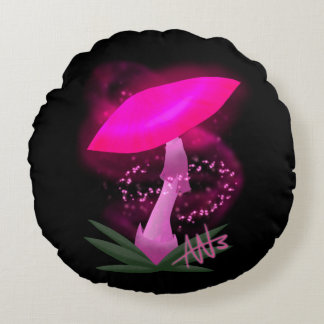 Pretty Pink Glowing Mushroom Round Cushion