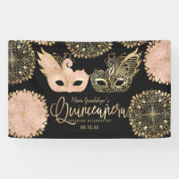 Pretty Pink Gold Black Masquerade Mask Quinceañera