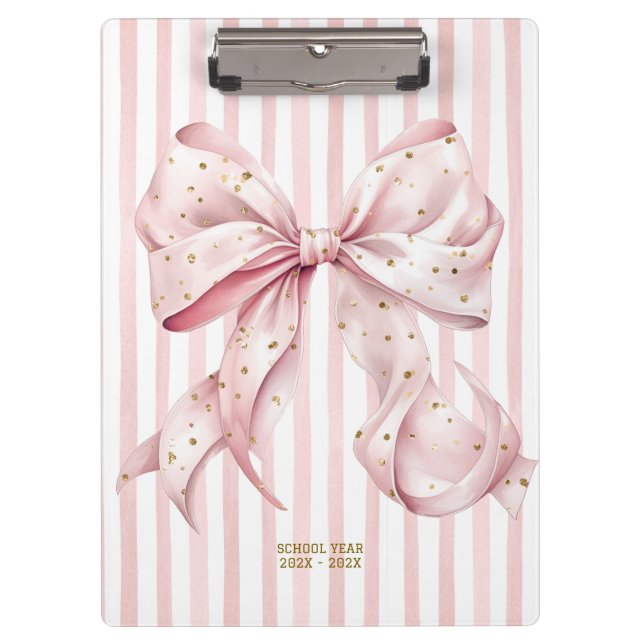 Pretty Pink Gold Confetti Bow  Clipboard (Front)