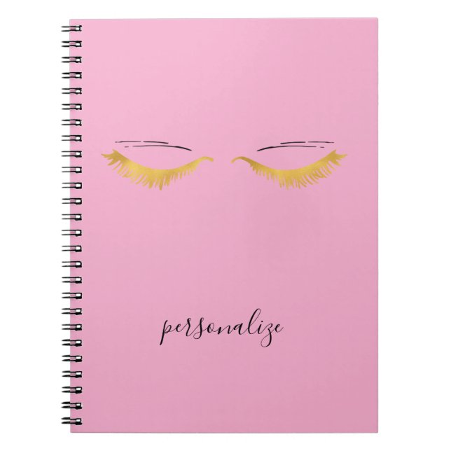 Pretty Pink Gold Glam Eyelashes Notebook (Front)
