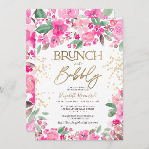 Pretty pink gold glitter floral chic bridal shower invitation