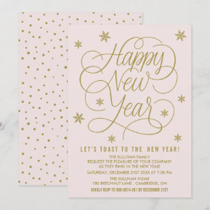 Pretty Pink & Gold New Year's Eve Party Invitation
