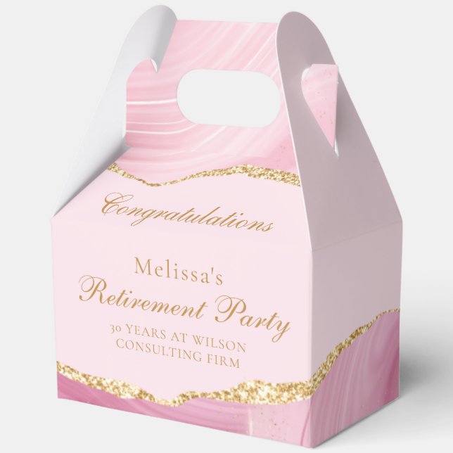 Pretty Pink Gold Retirement Party Customised Favour Box (Front)