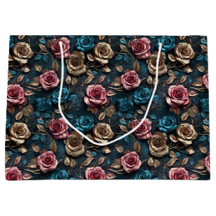 Pretty Pink Gold Roses  Large Gift Bag