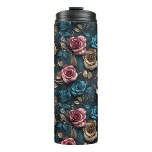 Pretty Pink Gold Roses Thermal Tumbler