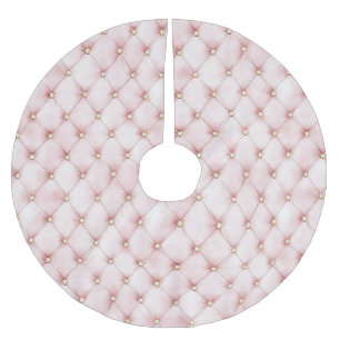 Pretty Pink Gold Squares Christmas Brushed Polyester Tree Skirt