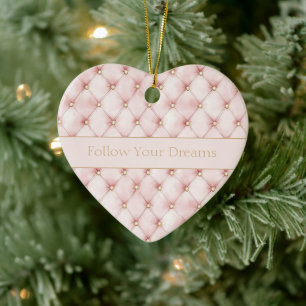 Pretty Pink Gold Squares Christmas Ceramic Tree Decoration
