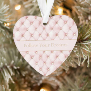 Pretty Pink Gold Squares Christmas Ornament