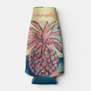 Pretty Pink Gold Trendy Pineapple Bottle Cooler