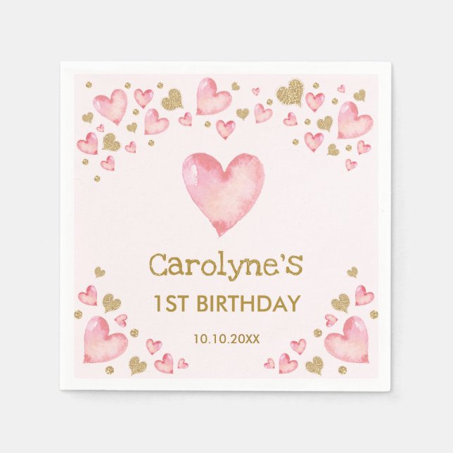 Pretty Pink Gold Valentines Sweetheart Birthday Napkin (Front)