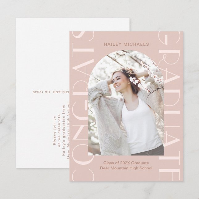 Pretty Pink Graduation Party Photo Invitation (Front/Back)