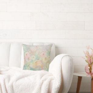 Pretty Pink Green Abstract Floral Watercolor  Cushion