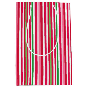 Pretty Pink, Green and Red Stripes Medium Gift Bag