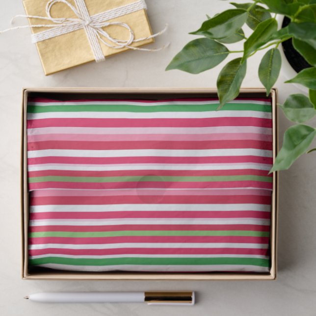Pretty Pink, Green and Red Stripes Tissue Paper (Gift)
