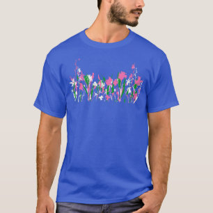Pretty Pink Green and White Garden Wildflowers T-Shirt