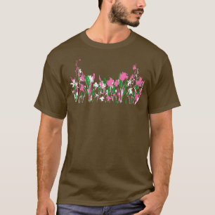 Pretty Pink Green and White Garden Wildflowers T-Shirt