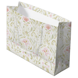 Pretty Pink Green Floral Bridal Shower Large Gift Bag