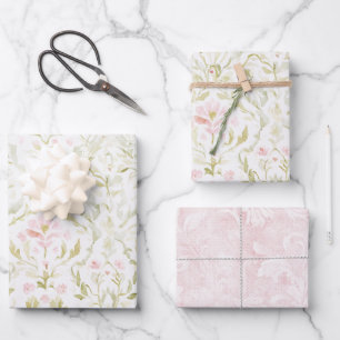 Pretty Pink Green Floral Bridal Shower Wrapping Paper Sheet
