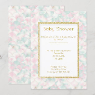 PRETTY PINK GREEN GOLD MERMAID baby shower Invitation