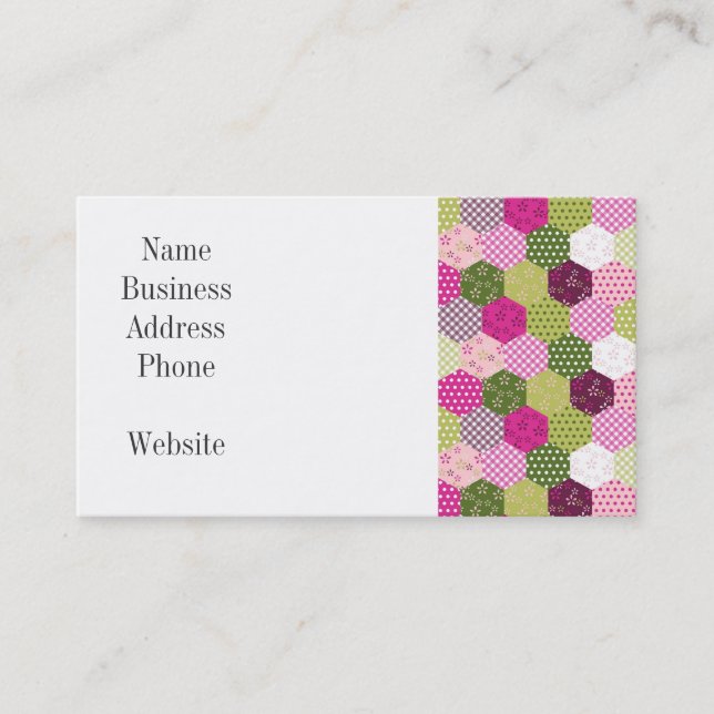 Pretty Pink Green Mulberry Patchwork Quilt Design Business Card (Front)
