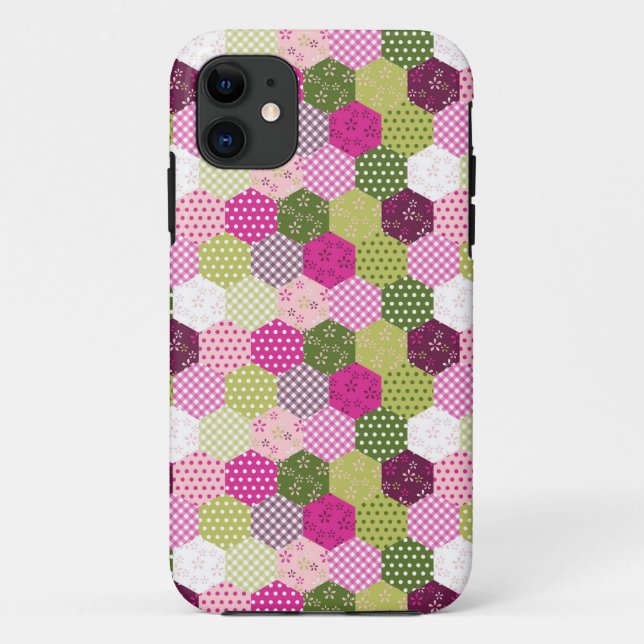 Pretty Pink Green Mulberry Patchwork Quilt Design Case-Mate iPhone Case (Back)