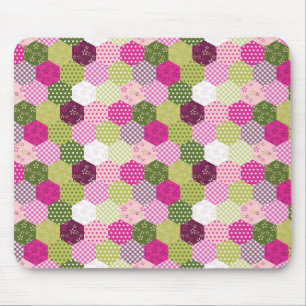 Pretty Pink Green Mulberry Patchwork Quilt Design Mouse Mat