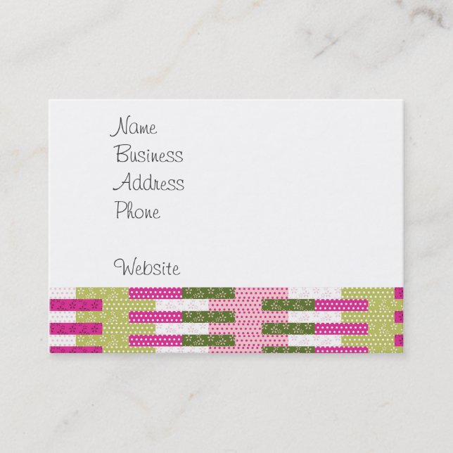 Pretty Pink Green Patchwork Quilt Design Gifts Business Card (Front)