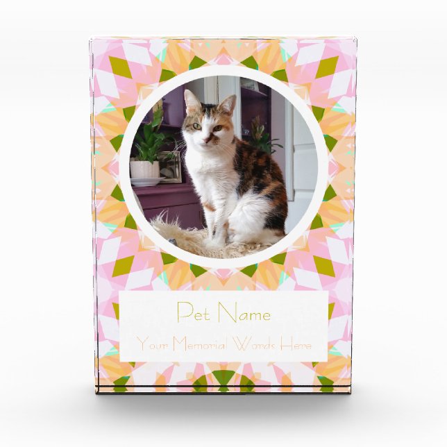 Pretty Pink Green Pet Cat Dog Memorial Keepsake Photo Block (Front)