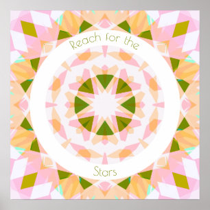 Pretty Pink Green Reach for the Stars Motivational Poster