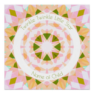 Pretty Pink Green Twinkle Little Star Baby Nursery Poster